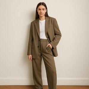 The Frankie Shop Bea Suit Set Womens XS Brown Blazer Trousers Office Minimalist